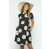 Hello Miz Maternity Womeen's Floral Empire Waist T-Shirt Dress with Pockets