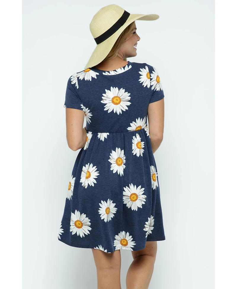 Hello Miz Maternity Womeen's Floral Empire Waist T-Shirt Dress with Pockets