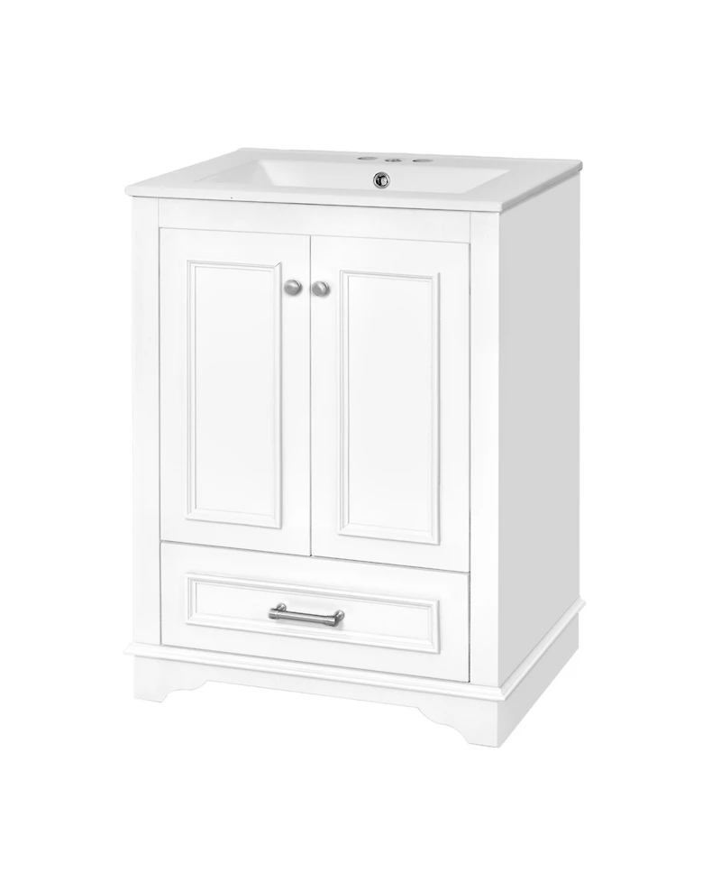 Busdays 24 Inch Bathroom Vanity with Ceramic Sink Combo Modern Freestanding Storage Cabinet Handles Soft Closing Doors