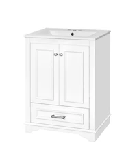 Busdays 24 Inch Bathroom Vanity with Ceramic Sink Combo Modern Freestanding Storage Cabinet Handles Soft Closing Doors