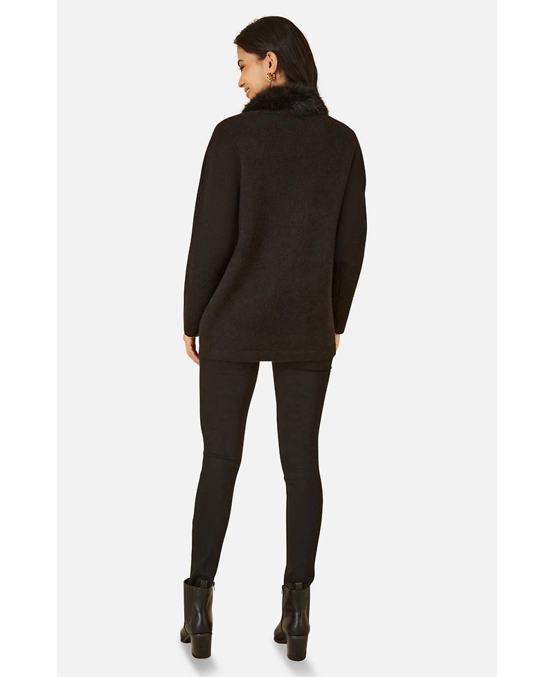 Yumi Women's Detachable Fur Collar Trim Cardigan