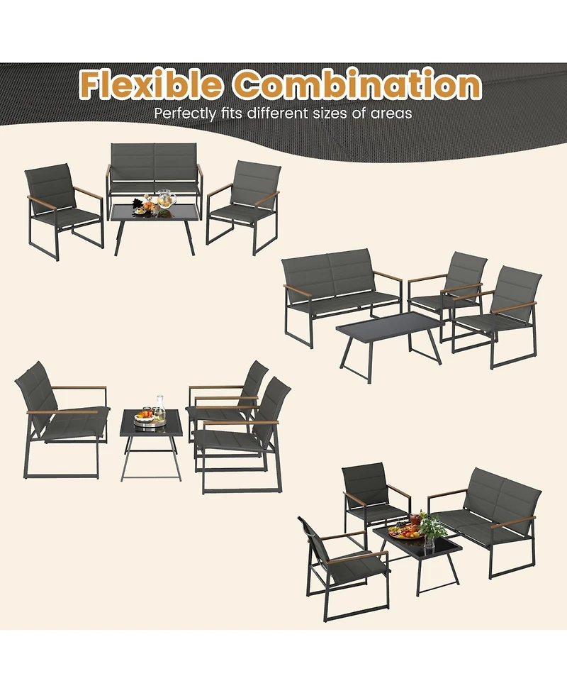 Sugift 4 Piece Outdoor Conversation Patio Furniture Set