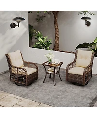 Sugift 3 Piece Patio Wicker Swivel Glider Set with Side Table