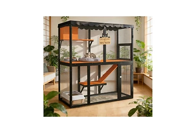 Zeus & Ruta 4 Tier Wooden Catio Outdoor Indoor Cat Enclosure Multi Cats Wp Cover Ramp