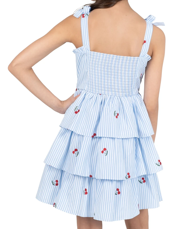Rare Editions Girls' 7-16 Cherry Embroidered Sleeveless Dress
