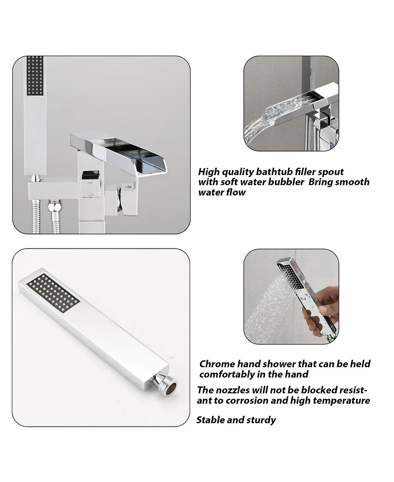 Busdays Bathroom Freestanding Waterfall Tub filler Matte Floor Mount Faucet with Hand Shower