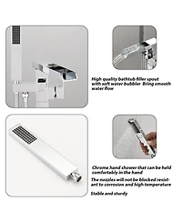 Busdays Bathroom Freestanding Waterfall Tub filler Matte Floor Mount Faucet with Hand Shower