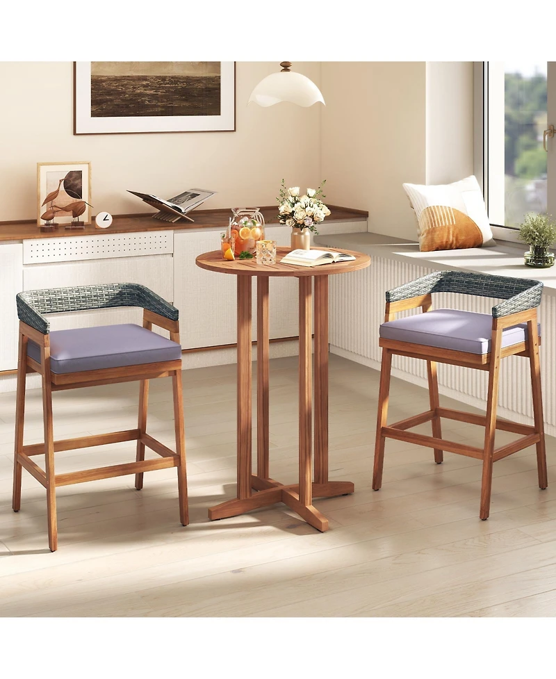 sumyeg 39-Inch Outdoor Acacia Wood Bar Table with Slatted Tabletop