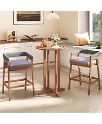 sumyeg 39-Inch Outdoor Acacia Wood Bar Table with Slatted Tabletop