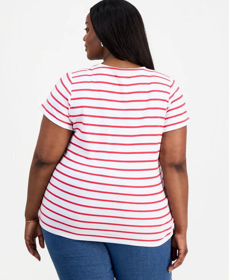 Style & Co Plus Striped Lace-Up Short-Sleeve Top, Macy's Exclusive