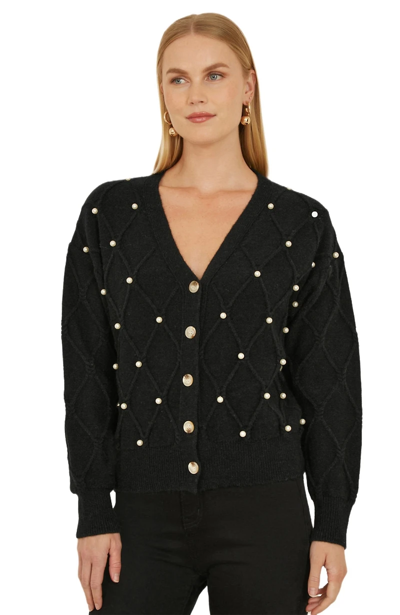 Yumi Women's Beaded Cable Knit Cardigan