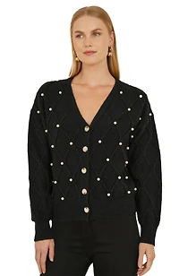 Yumi Women's Beaded Cable Knit Cardigan