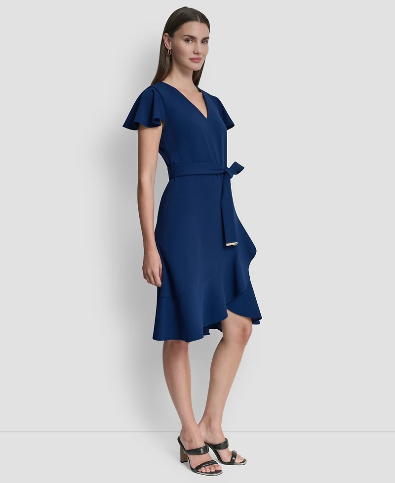 Dkny Women's Flutter Short-Sleeve V-Neck Faux-Wrap Dress