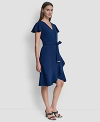 Dkny Women's Flutter Short-Sleeve V-Neck Faux-Wrap Dress