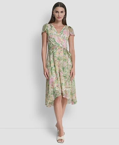 Dkny Women's Flutter Short-Sleeve High-Low V-Neck Midi Dress