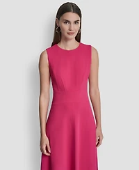 Dkny Women's Sleeveless Jewel Neck Fit and Flare Scuba Crepe Midi Dress