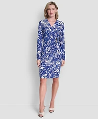 Dkny Women's Long-Sleeve V-Neck Faux-Wrap Dress