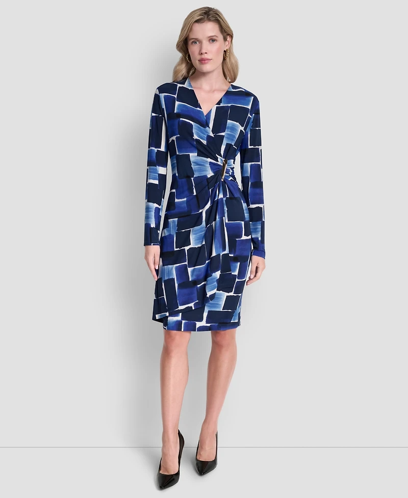 Dkny Women's Long-Sleeve V-Neck Faux Wrap Dress