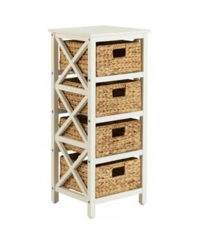 Yigii 4 Tier Xside End Storage Cabinet with 4 Wicker Baskets Solid Wood Frame Collapsible Baskets Assembly Required