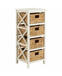 Yigii 4 Tier Xside End Storage Cabinet with 4 Wicker Baskets Solid Wood Frame Collapsible Baskets Assembly Required