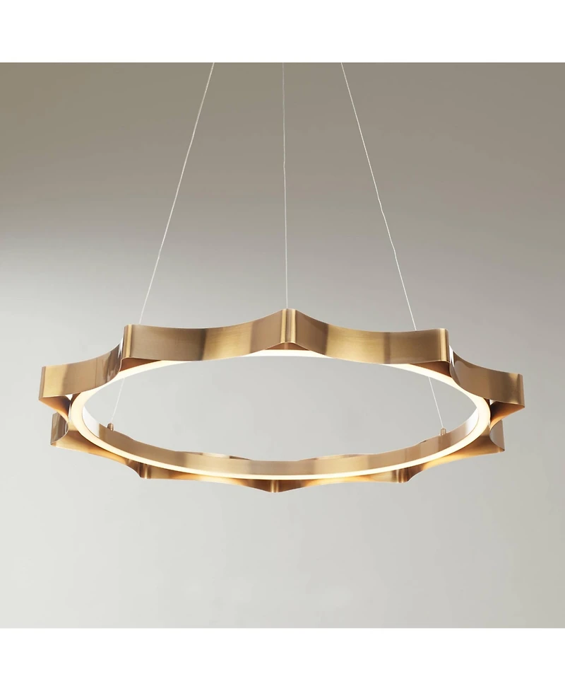 Possini Euro Design Gearworks Wide Brass Led Ring Pendant Light