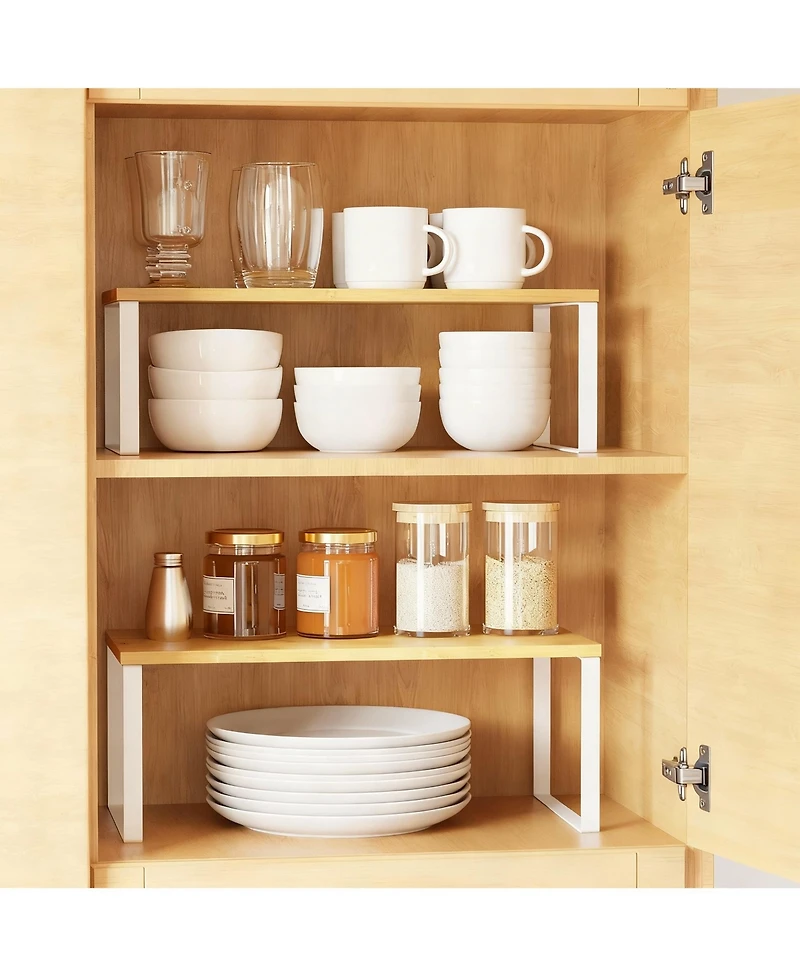 Yigii 2 Pack Adjustable Bamboo Shelf Organizer