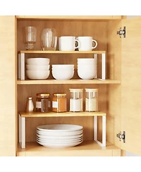 Yigii 2 Pack Adjustable Bamboo Shelf Organizer