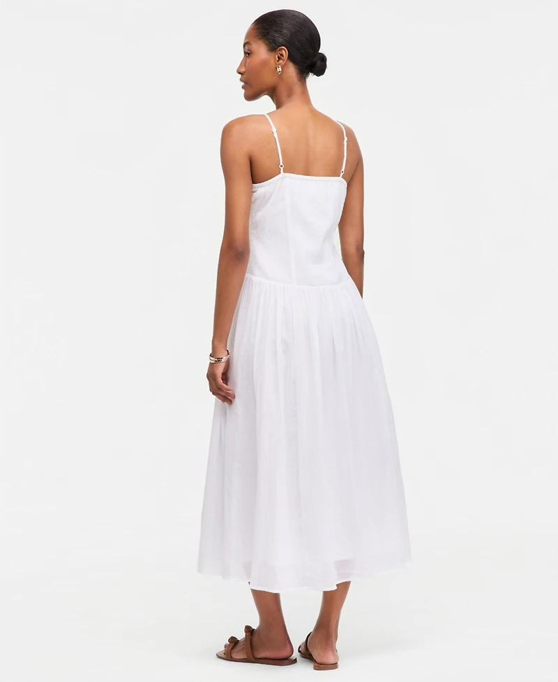 On 34th Women's Cotton Gauze Curved-Waist Mixed-Media Midi Dress, Macy's Exclusive