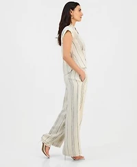 I.N.C. International Concepts Petite Short Sleeve Collared Button Up Blouse Wide Leg Pull On Pants Exclusively At Macys