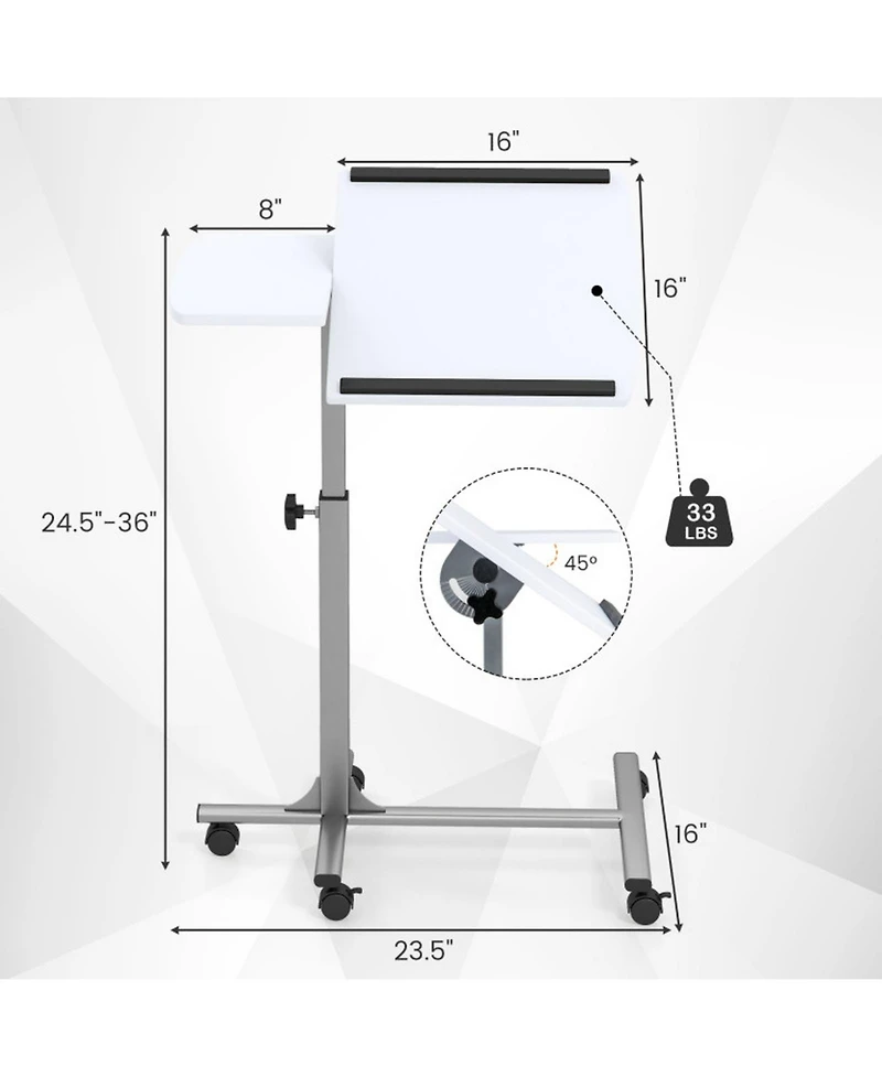 Gouun Adjustable Height Rolling Laptop Table with Lockable Wheels