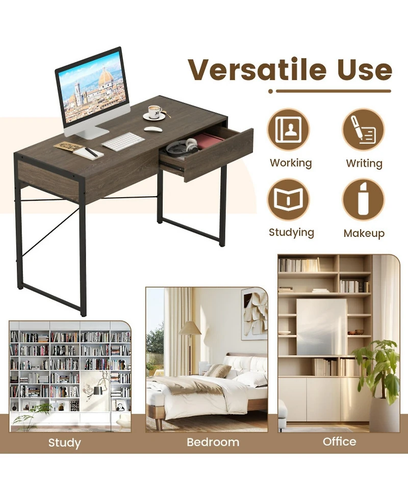 Gouun 44 in Home Office Computer Desk with 2 Drawers and Metal Frame