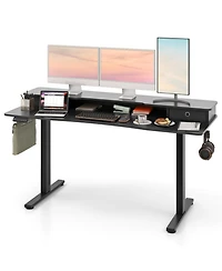Gouun in Electric Standing Desk with 2 Fabric Drawers and Monitor Stand