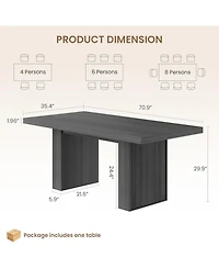 Dining Table with Storage, 70.8" Wood Kitchen Table with Thickened Tabletop and Fluted Legs, Dinner Tables for Kitchen Dining Room