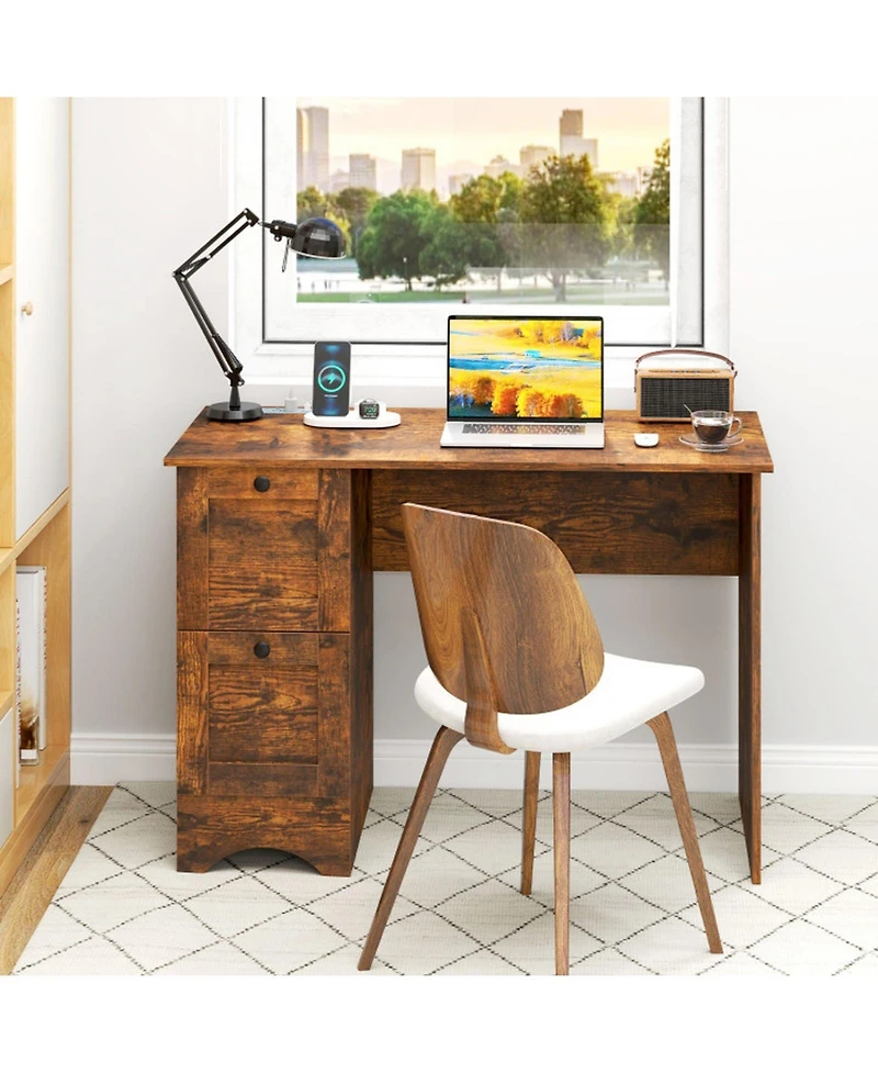 Gouun 43 in Computer Desk Workstation with 2 Drawers and Integrated Charging Station