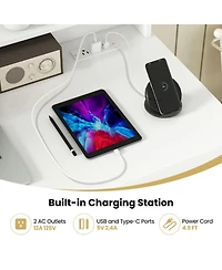 Gouun White Home Office Desk with Charging Station, Keyboard Tray and Adjustable Shelf