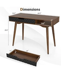 Gouun Mid-Century Modern Computer Desk with Drawer and Open Compartment