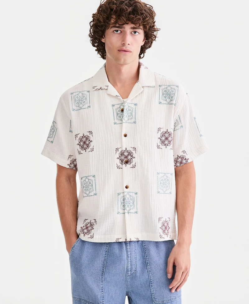 Sun + Stone Men's Cotton Embroidered Relaxed Camp Shirt, Macy's Exclusive