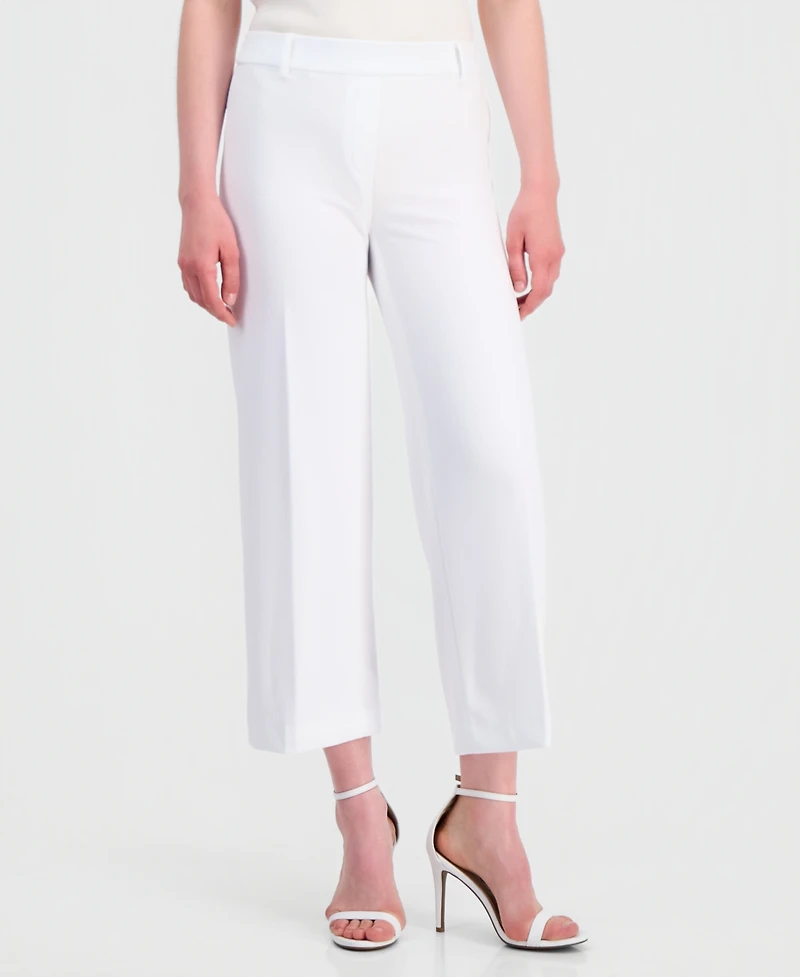 Anne Klein Women's Stretch Crepe Wide-Leg Cropped Pull-On Pants