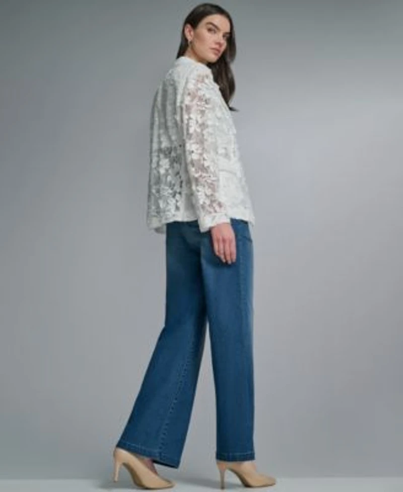 Karl Lagerfeld Paris Womens Long Sleeve Collared Laced Blazer