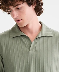 Sun + Stone Men's Textured Johnny-Collar Polo Shirt, Macy's Exclusive