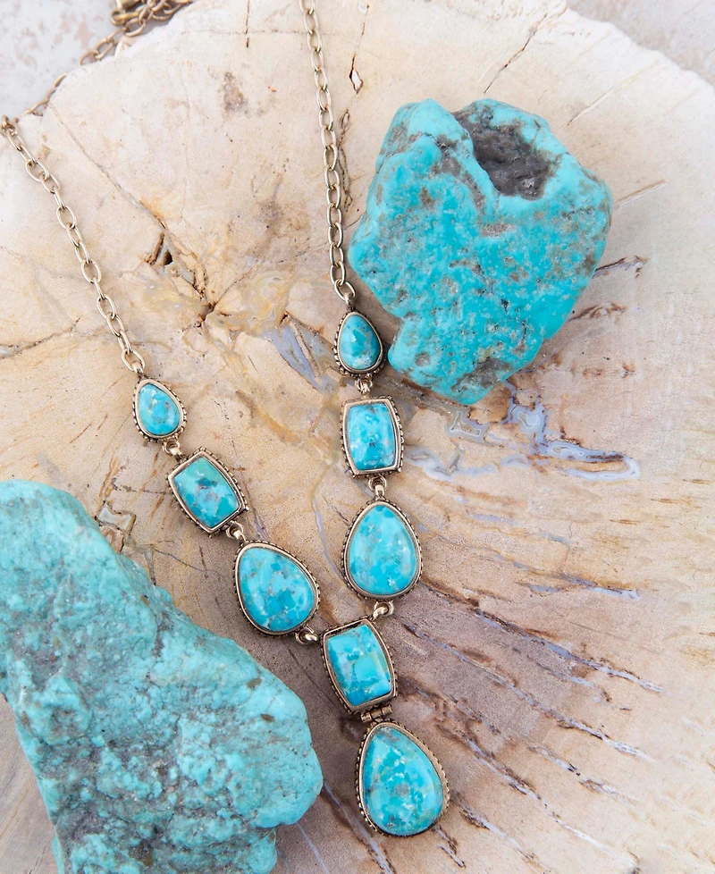 Barse Genuine Blue Turquoise Roped Golden Bronze Y Necklace