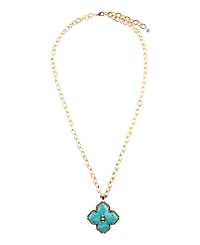 Barse Blue Turquoise Maltese Golden Cross Pendant Necklace