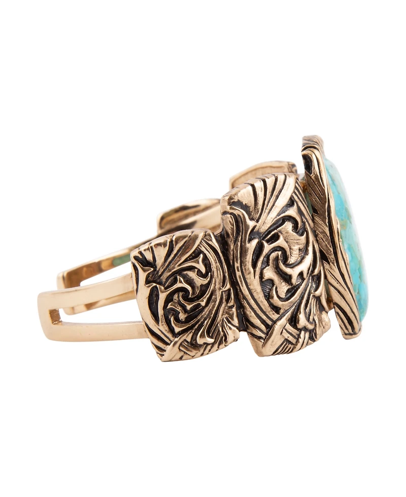 Barse Jacquard Blue Turquoise Solid Golden Cuff Bracelet