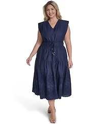 Eliza J Plus Embroidered V-Neck Midi Dress