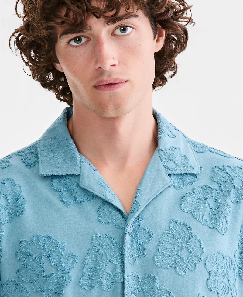 Sun + Stone Men's Textured-Florals Knit Camp Shirt, Macy's Exclusive