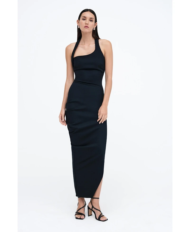 Marcella Women's Gallery Asymmetric-Drape Halter Open-Back Side-Slit Maxi Dress