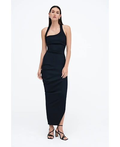 Marcella Women's Gallery Asymmetric-Drape Halter Open-Back Side-Slit Maxi Dress