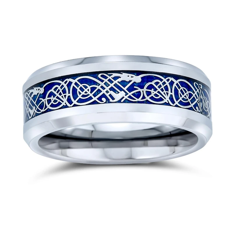 Bling Jewelry Two-Tone Celtic Dragon Knot Carbon Fiber Inlay Wedding Band Ring 8MM Titanium