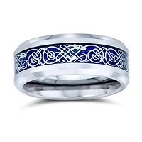 Bling Jewelry Two-Tone Celtic Dragon Knot Carbon Fiber Inlay Wedding Band Ring 8MM Titanium