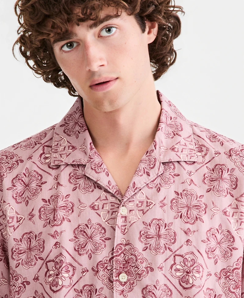Sun + Stone Men's Butler Medallion-Print Camp Shirt, Macy's Exclusive